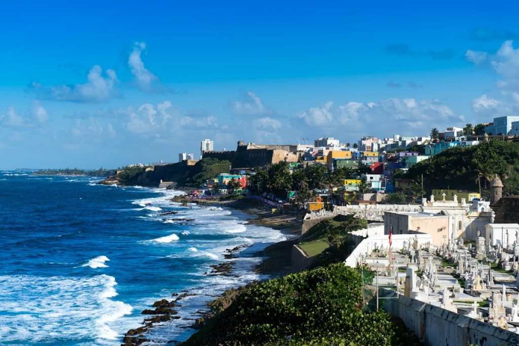 Aerial view of a coastal city